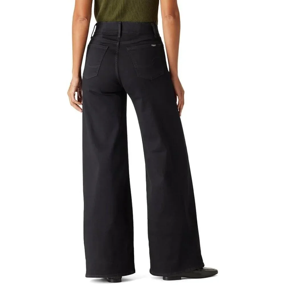 Womens Wide Leg Jeans Cotton Blend Mid Rise Pull On Slim Fit Comfort